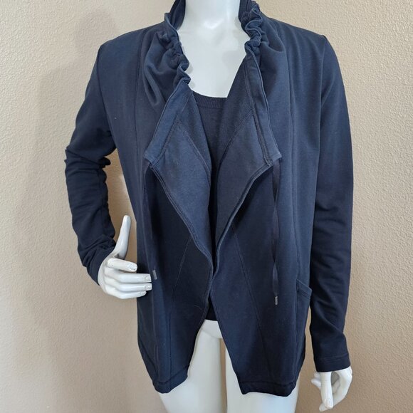 LUCY Black Open Front Athletic Sweatshirt Cardigan~Size  M - Picture 1 of 11